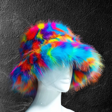 Rainbow Brain Fur Bucket Hat