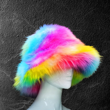 Rainbow Brain Fur Bucket Hat